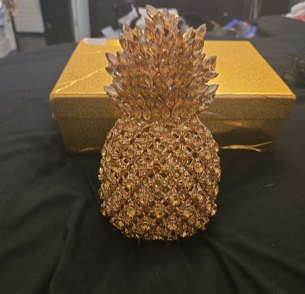 Source Unknown Gold Jeweled Pineapple Clutch